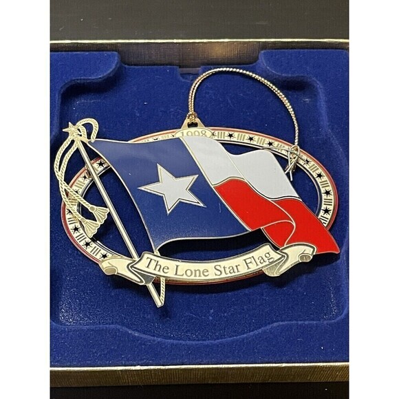 Vintage Texas State Capitol Lone Star Flag Ornament 1998 Metal w/ Box, No Paper - Picture 2 of 2